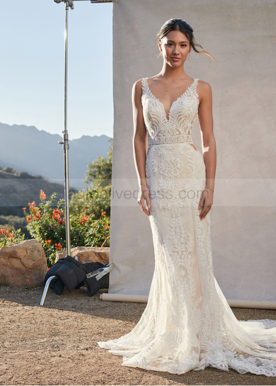 Ivory Lace Tulle Sexy Wedding Dress With Long Train